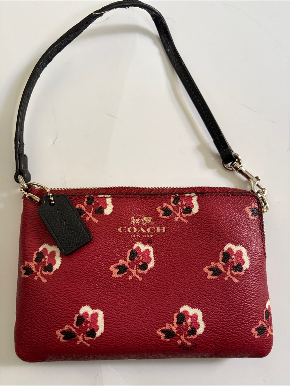 Coach Bramble Rose Red Floral Wristlet
